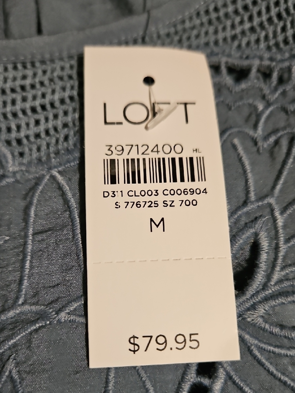 Loft Embroidered Blue Blouse Medium - Picture 6 of 7